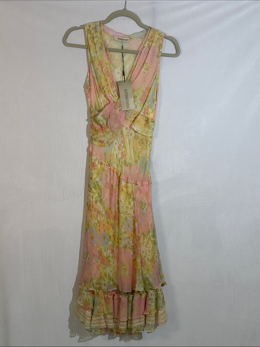 Vintage Ermanno Scervino Midi Dress Chiffon Pastel Floral Size 42 100% Silk NWT